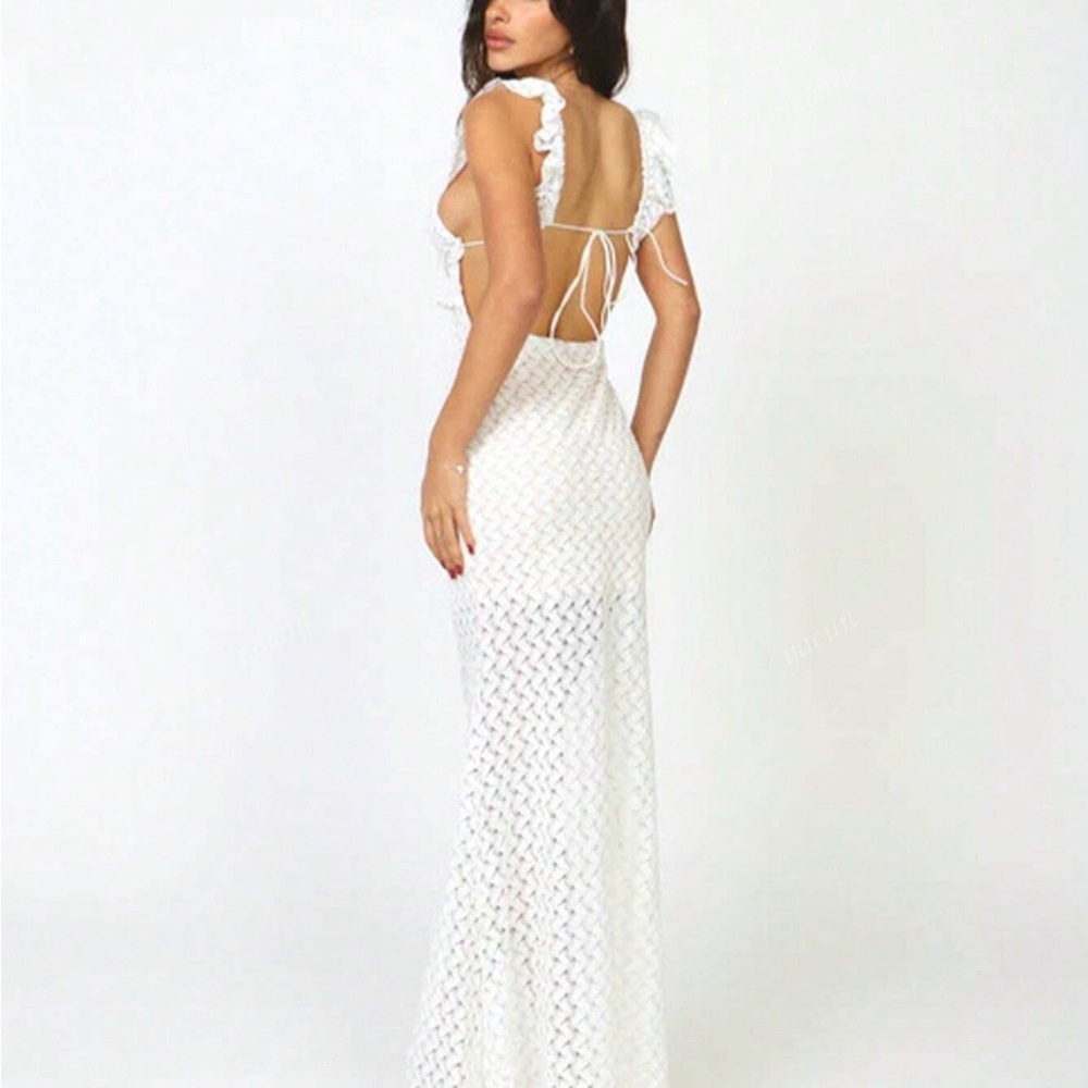 White summer Maxi Dress with Cap Sleeves and Cutout XS new - Picture 9 of 9
